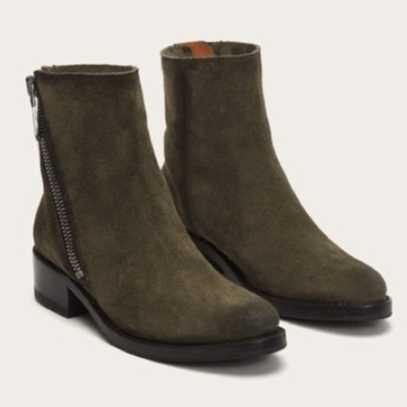 Frye Shoes - Frye Forest Green Demi Zip Suede Leather Bootie Boot 6.5